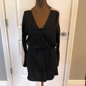 Parker XS black silk dress with tan accent